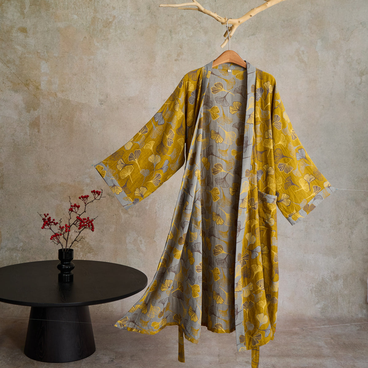 Ginkgo Biloba Cotton Gauze Kimono Robe - image 38