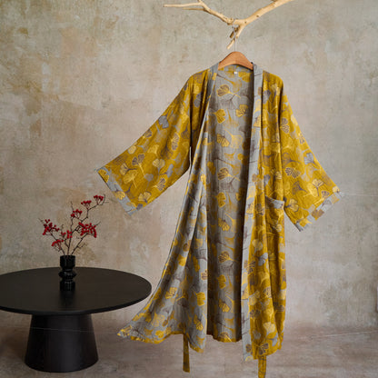 Ginkgo Biloba Cotton Gauze Kimono Robe - image 38