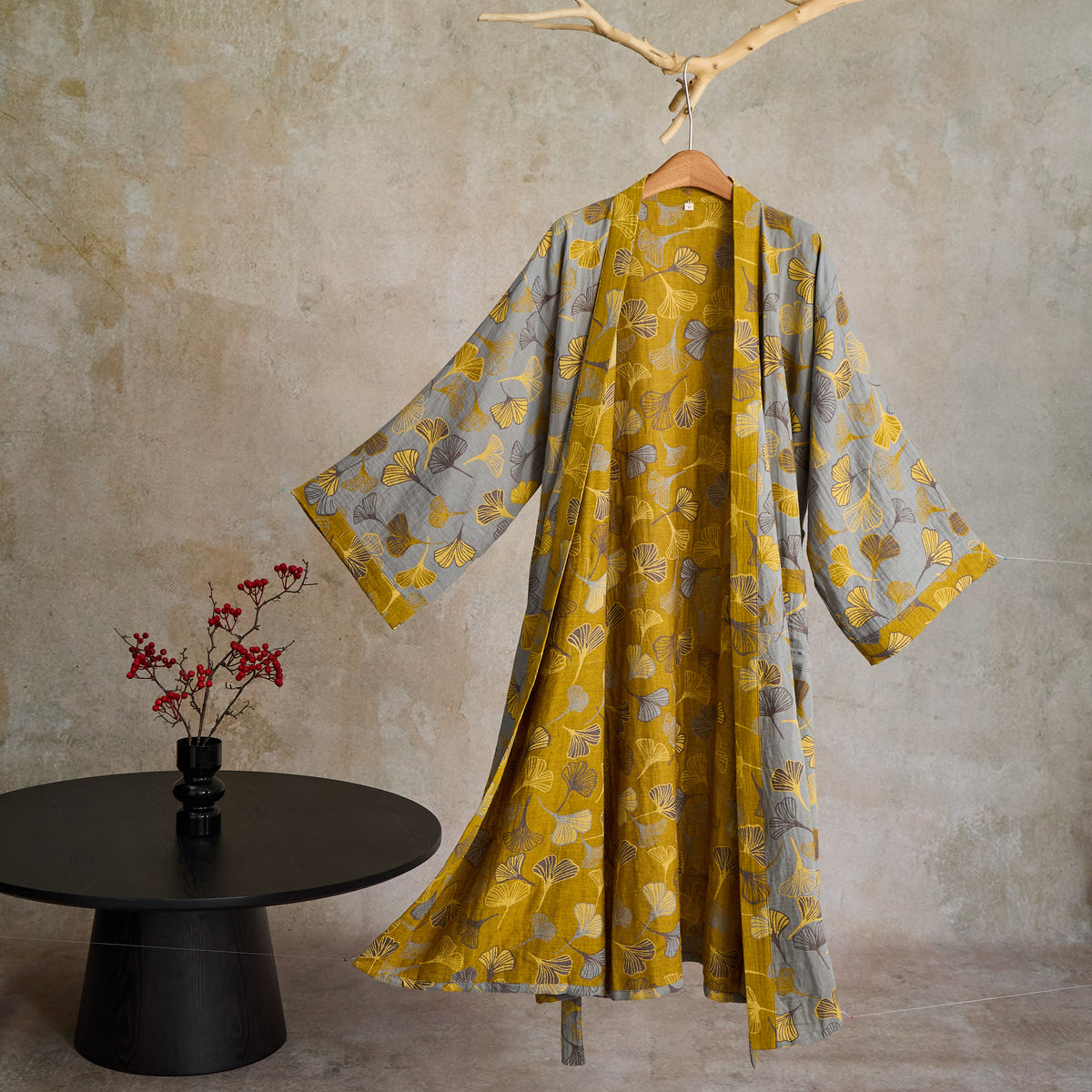 Ginkgo Biloba Cotton Gauze Kimono Robe - image 37