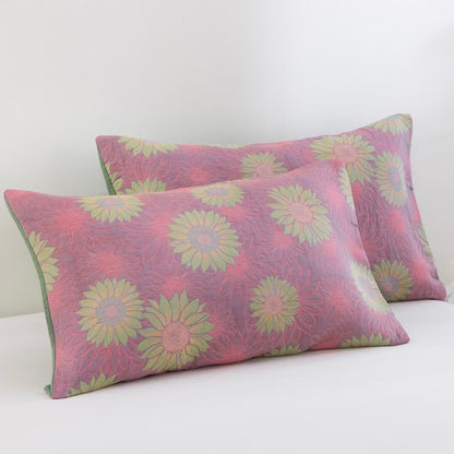 Retro Sunflower Cotton Gauze Blanket - Pink - 20" x 36" - 2PCS Pillowcases - image 25