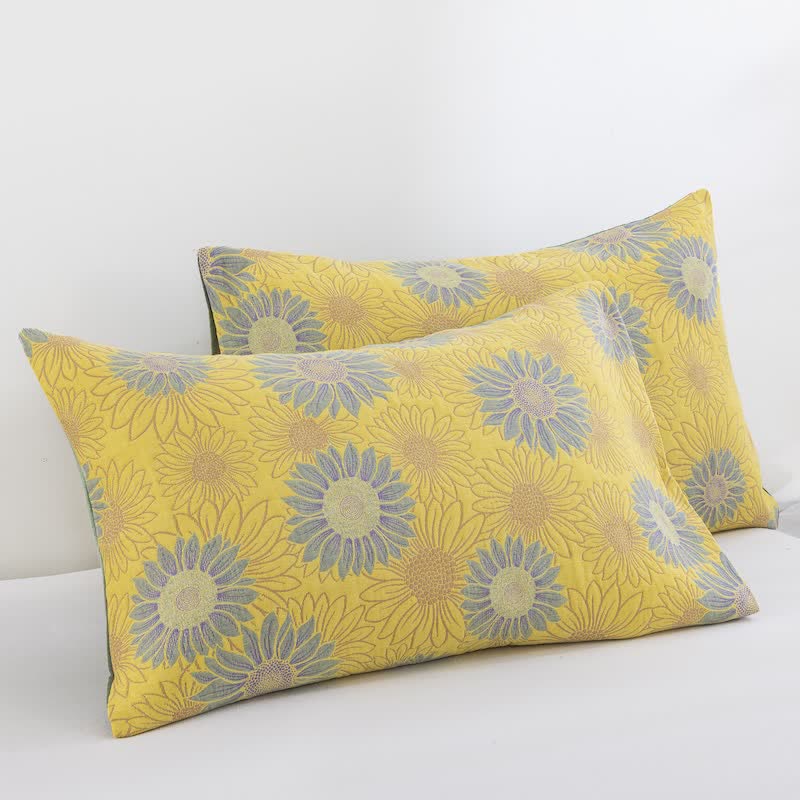 Retro Sunflower Cotton Gauze Blanket - Yellow - 20" x 36" - 2PCS Pillowcases - image 18