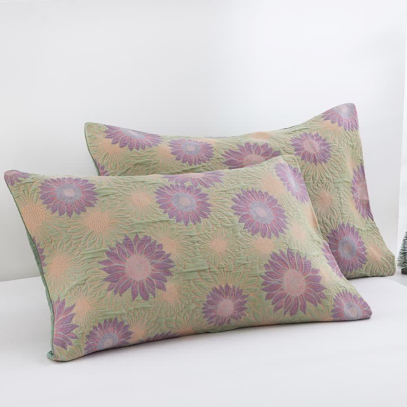 Retro Sunflower Cotton Gauze Blanket - Green - 20" x 36" - 2PCS Pillowcases - image 35