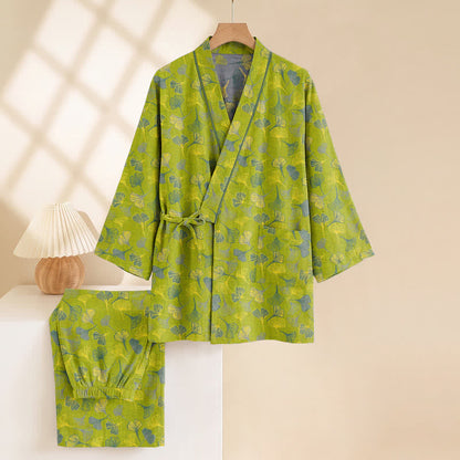 Ginkgo Leaf Cotton Kimono Lounge Pajama Set - image 3