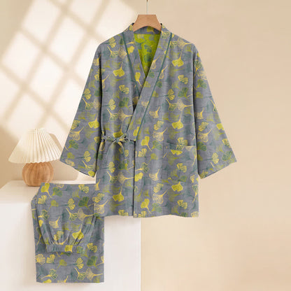 Ginkgo Leaf Cotton Kimono Lounge Pajama Set - image 9