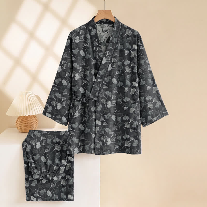 Ginkgo Leaf Cotton Long‑Sleeve Loungewear Set - image 2