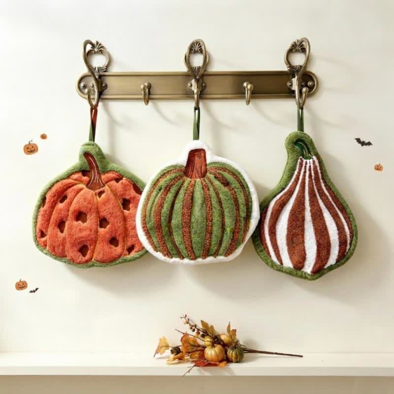 Pumpkin Shaped Quick Dry Hand Towel - Set (Orange x 1 & Beige x 1 & Green x 1) - 3PCS - image 3
