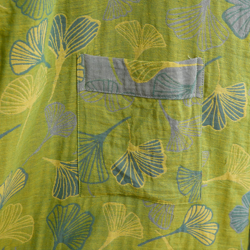Green Gray Ginkgo Leaf Cotton Kimono Robe - image 8