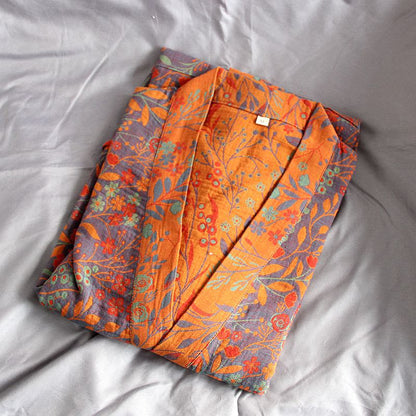 Vintage Leaf Cotton Gauze Kimono Robe - image 3