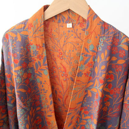 Vintage Leaf Cotton Gauze Kimono Robe - image 4