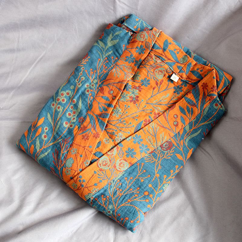Vintage Leaf Cotton Gauze Kimono Robe - image 2