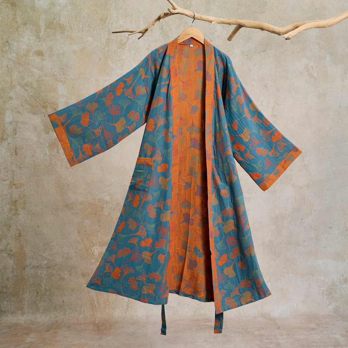 Ginkgo Biloba Cotton Gauze Kimono Robe - image 19