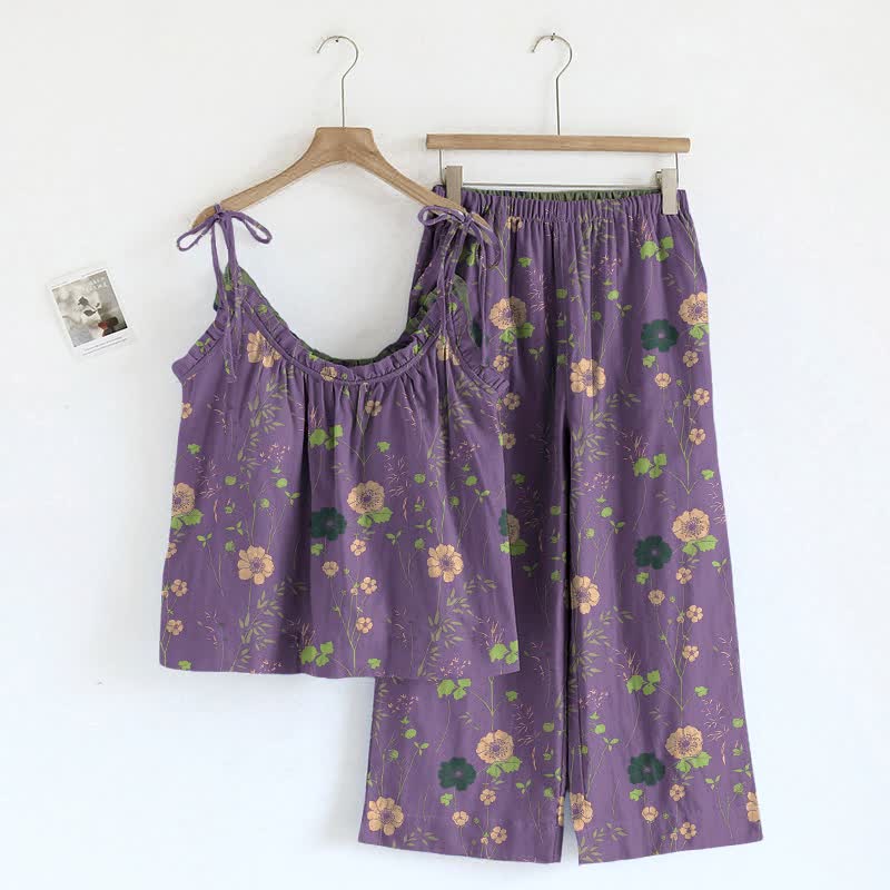 Vintage Floral Cami & Pants Pajama Set - Purple & Green - XL - image 3