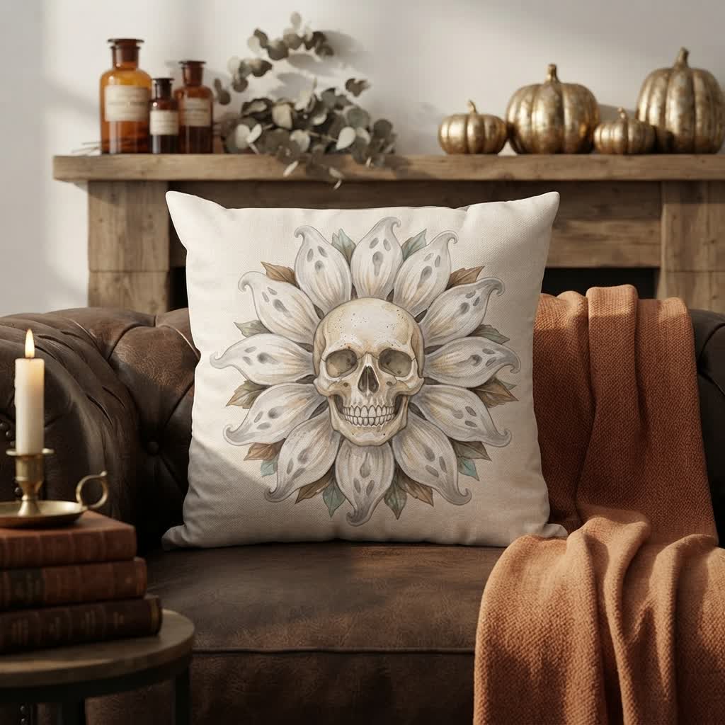 Ghost Sunflower Skull Plush Accent Pillow - image 1