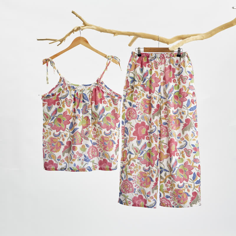 Cottagecore Floral Tie Strap Cami Loungewear Set - Multicolor - XL - image 0