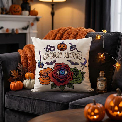 Halloween Eyeball Rose Gothic Throw Pillow - White - Cover + Insert - 18" x 18" - image 4