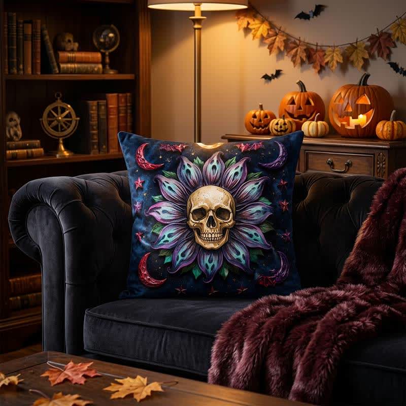 Gothic Celestial Skull Throw Pillow Cover - Cover + Insert - 2PCS - 18" x 18" - image 0
