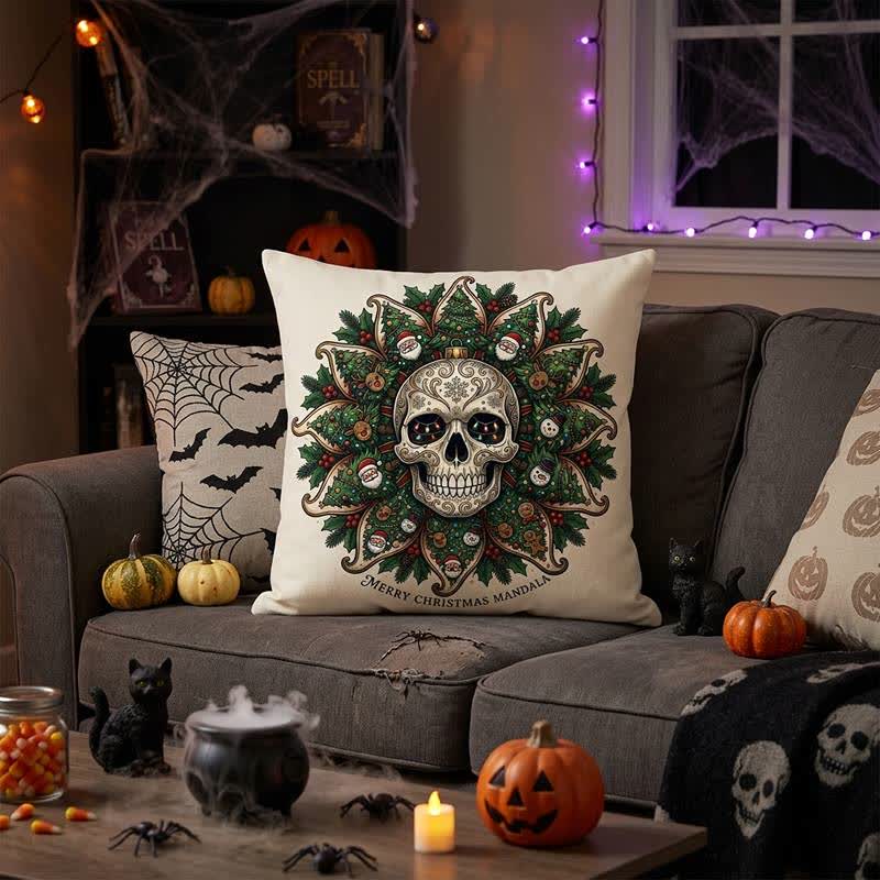 Christmas Skull Mandala Plush Throw Pillow - image 3