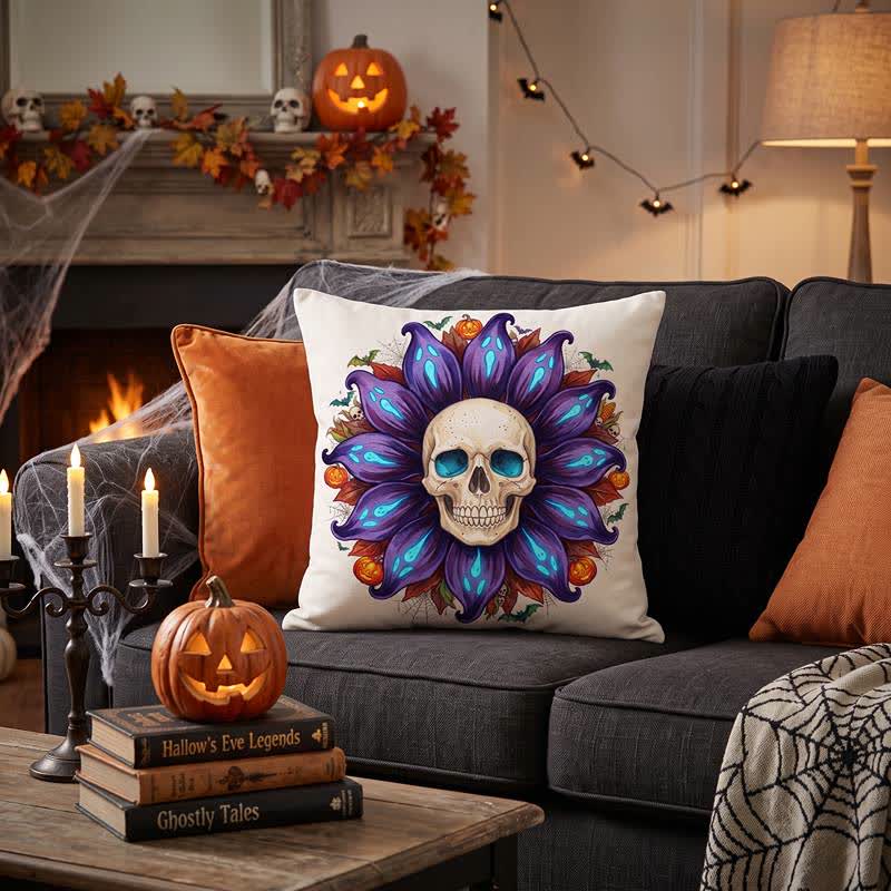 Spooky Sunflower Skull Plush Throw Pillow - image 1
