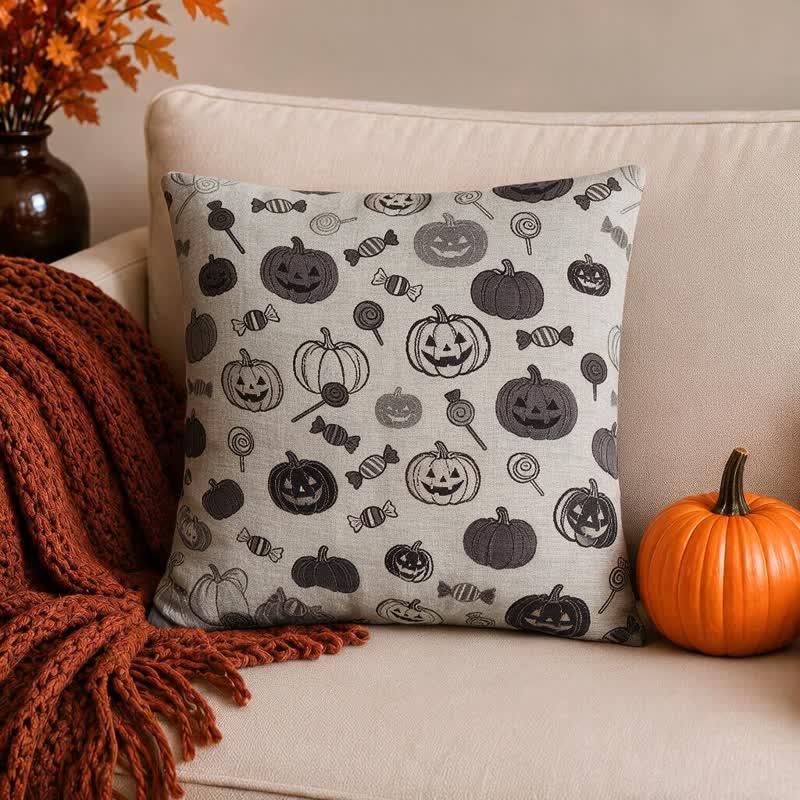 Halloween Pumpkin Candy Cotton Pillow - White - 18" x 18" - With Insert - image 4