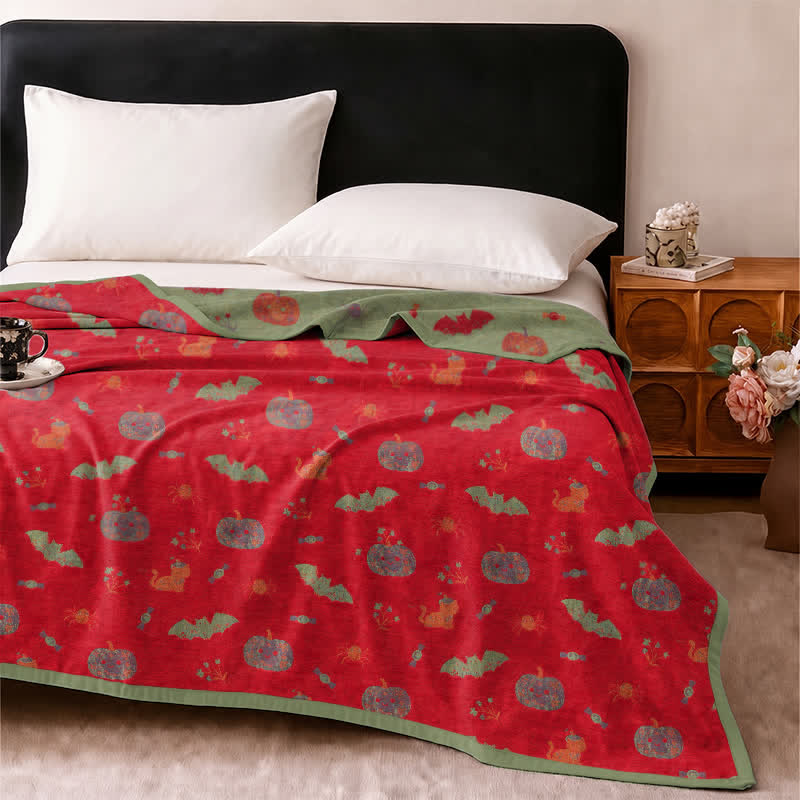 Halloween Pumpkin Cat Spider Cotton Blanket - image 3