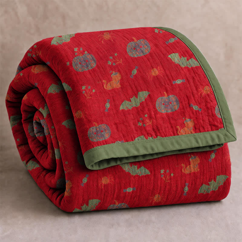 Halloween Pumpkin Cat Spider Cotton Blanket - image 1