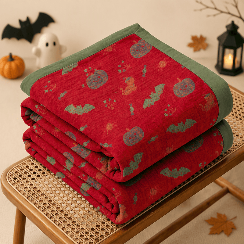 Halloween Pumpkin Cat Spider Cotton Blanket - Red - Blanket - 98" x 94" - image 0