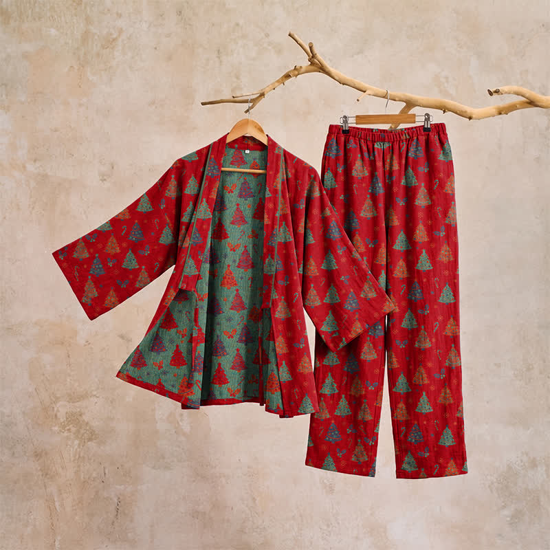 Christmas Tree Cotton Kimono Loungewear Set - image 11