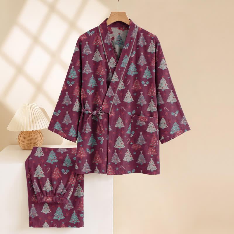 Christmas Tree Cotton Kimono Loungewear Set - image 20