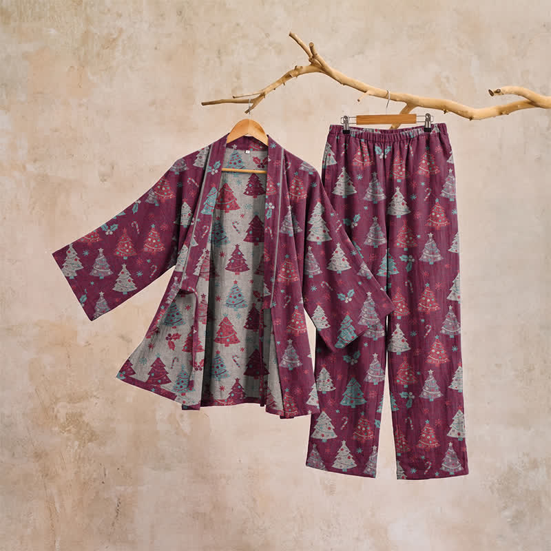 Christmas Tree Cotton Kimono Loungewear Set - image 19