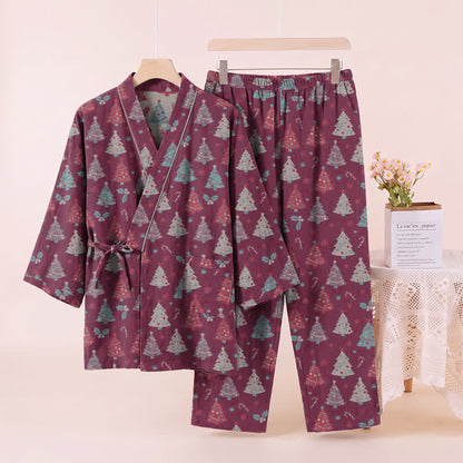 Christmas Tree Cotton Kimono Loungewear Set - image 18