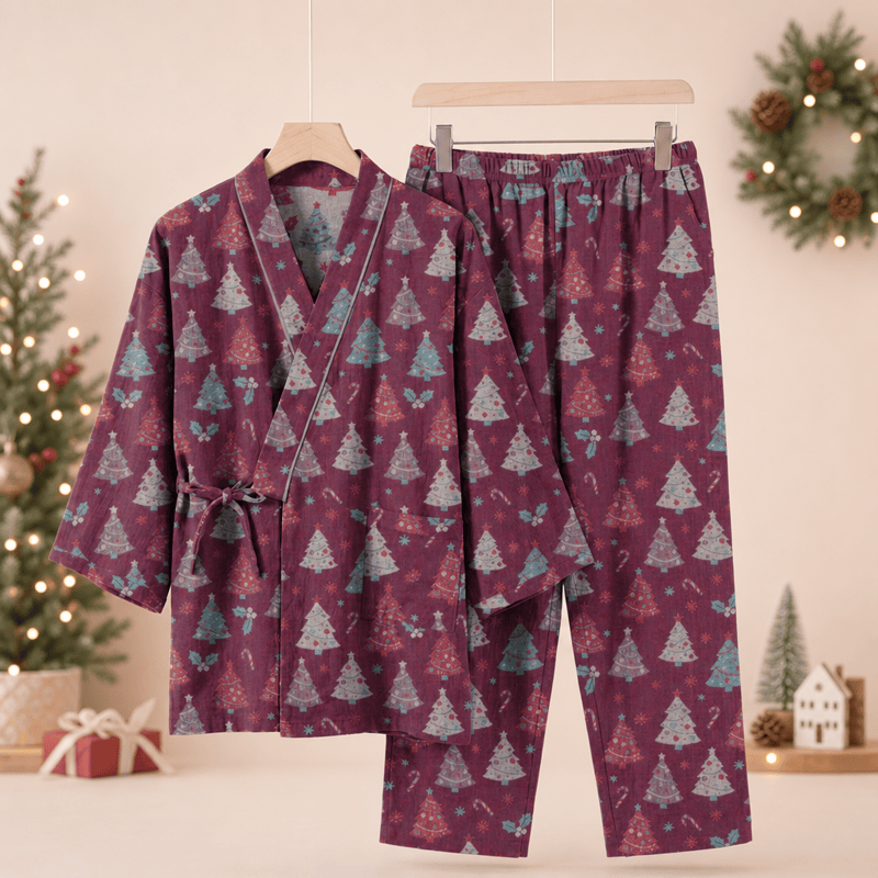 Christmas Tree Cotton Kimono Loungewear Set - Purple - XL - image 15