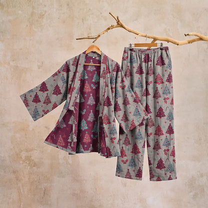 Christmas Tree Cotton Kimono Loungewear Set - image 27