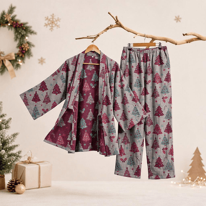 Christmas Tree Cotton Kimono Loungewear Set - Beige - XL - image 24