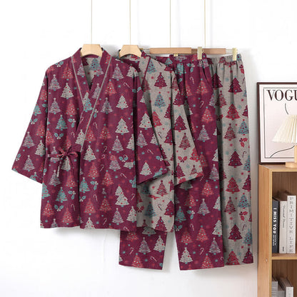 Christmas Tree Cotton Kimono Loungewear Set - image 16
