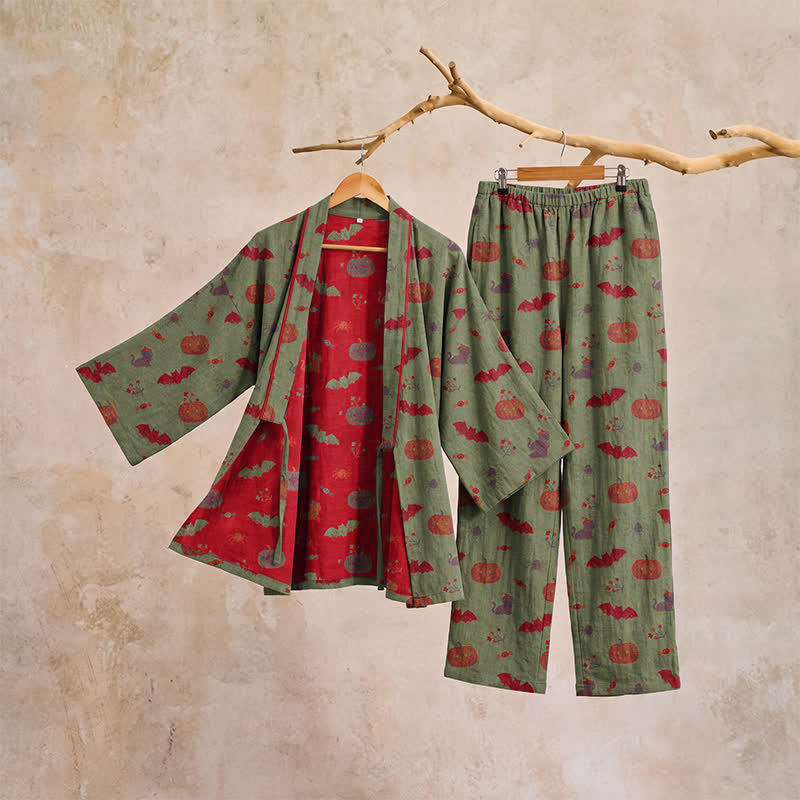 Halloween Pumpkin Bat Cotton Pajama Set - image 13