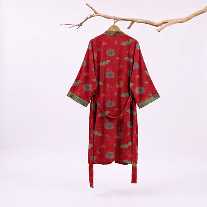 Halloween Pumpkin Cat Cotton Kimono Robe - image 1