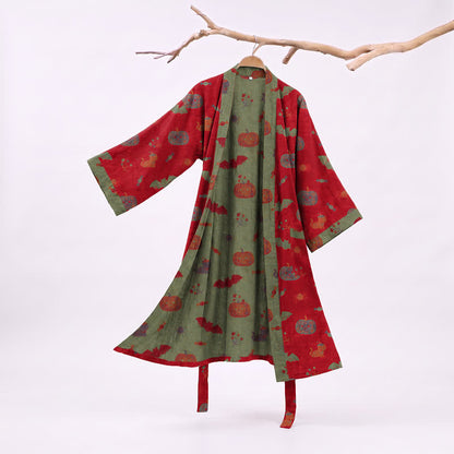 Halloween Pumpkin Cat Cotton Kimono Robe - Red - XXL - image 0