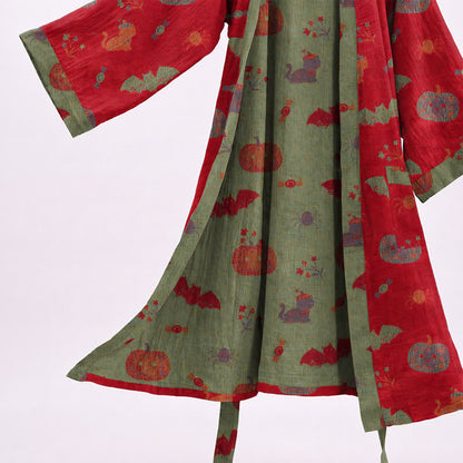 Halloween Pumpkin Cat Cotton Kimono Robe - image 4