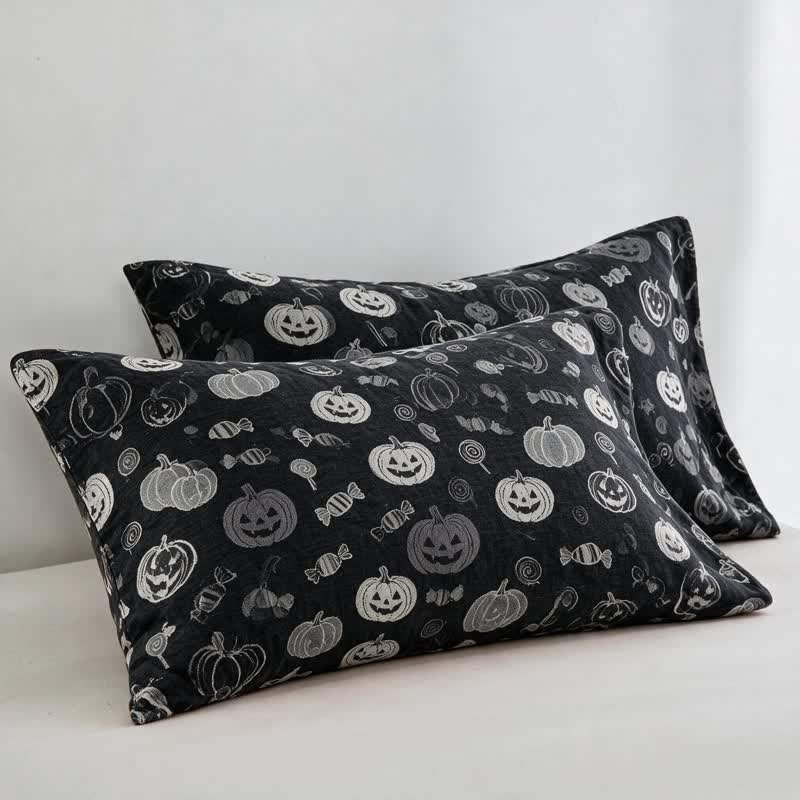 Black Halloween Pumpkin Candy Cotton Blanket - Black - 2PCS Pillowcases - 20" x 36" - image 5