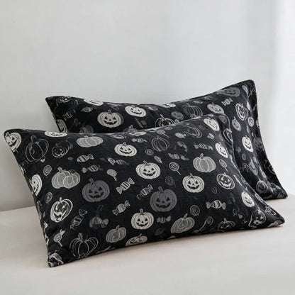 Black Halloween Pumpkin Candy Cotton Blanket - Black - 2PCS Pillowcases - 20" x 36" - image 5