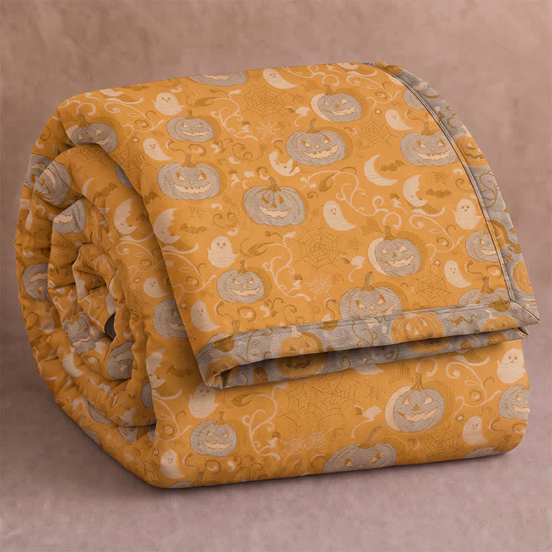 Orange Halloween Pumpkin Cotton Blanket - Orange - Blanket - 92" x 104" - image 0