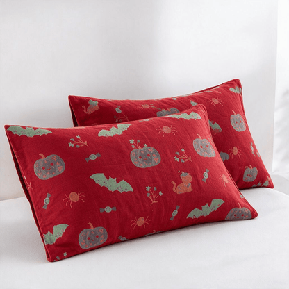 Halloween Pumpkin Cat Spider Cotton Blanket - Red - 2PCS Pillowcases - 20" x 36" - image 5