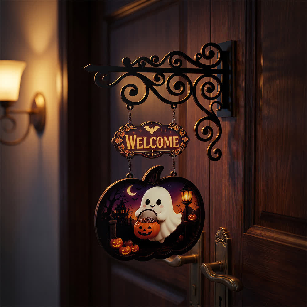 Spooky & Cute Pumpkin Hanging Wooden Door Sign - image 4