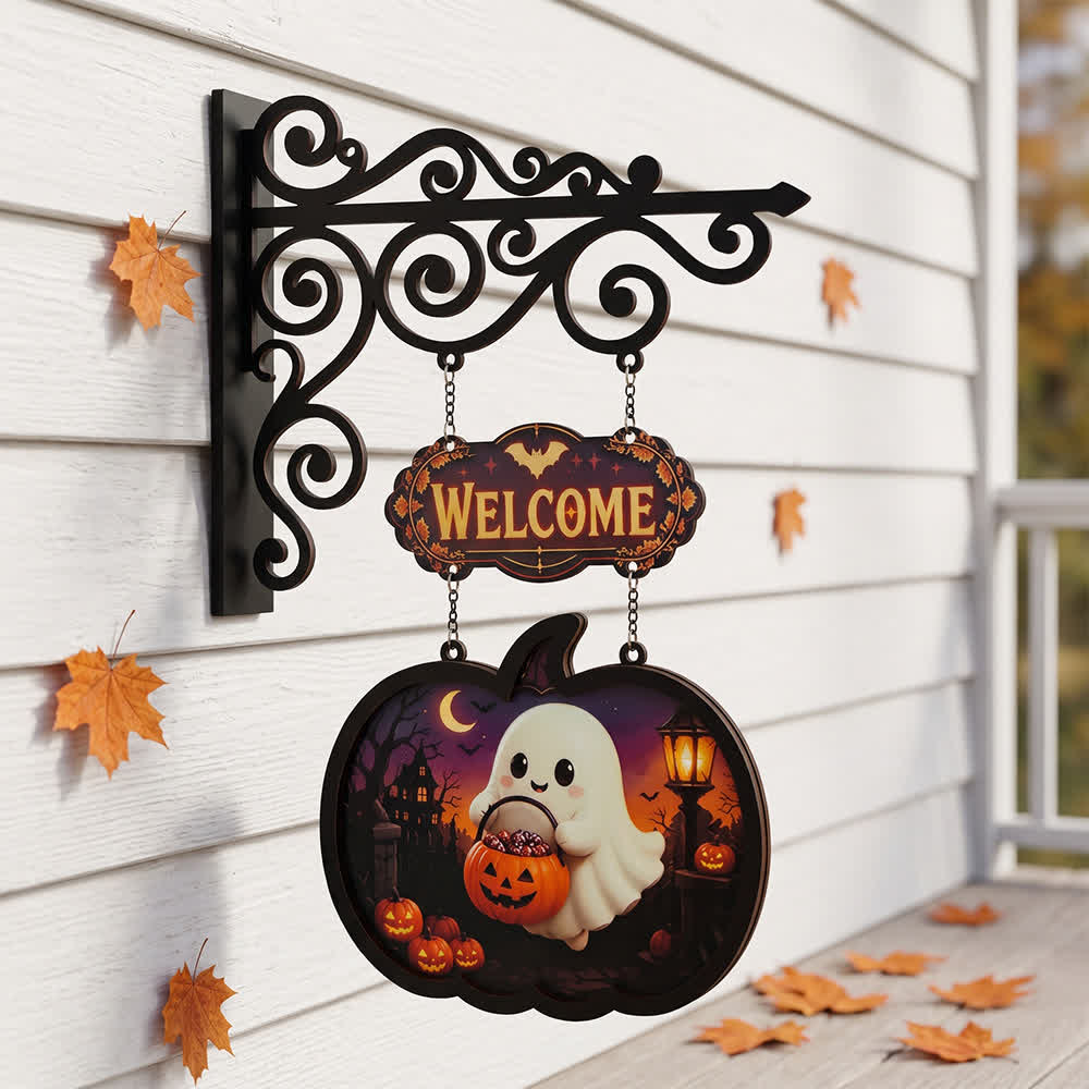 Spooky & Cute Pumpkin Hanging Wooden Door Sign - Trick or Treat - 4PCS - 10"W x 15"H - image 5