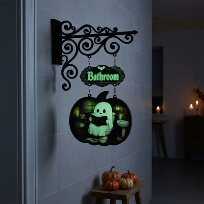 Spooky & Cute Pumpkin Hanging Wooden Door Sign - image 3
