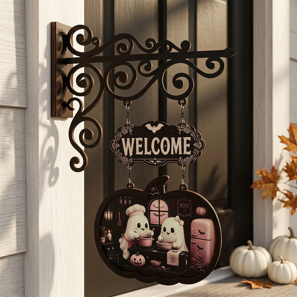 Spooky & Cute Pumpkin Hanging Wooden Door Sign - Cooking - 4PCS - 10"W x 15"H - image 6