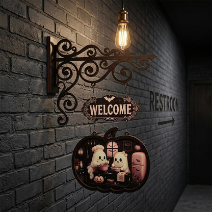 Spooky & Cute Pumpkin Hanging Wooden Door Sign - image 7
