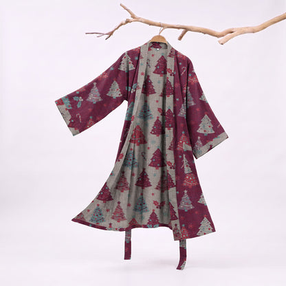 Christmas Tree Cotton Gauze Kimono Robe - Purple - XXL - image 12