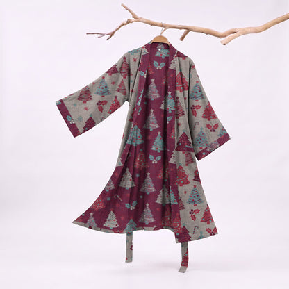 Christmas Tree Cotton Gauze Kimono Robe - Beige - XXL - image 18