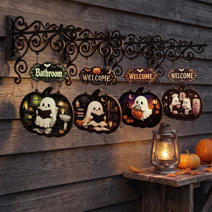 Spooky & Cute Pumpkin Hanging Wooden Door Sign - Set 4 Patterns - 4PCS - 10"W x 15"H - image 1